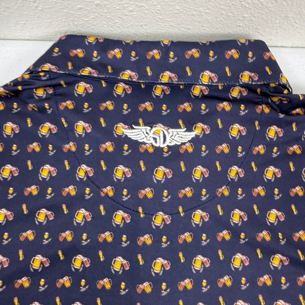 Straight Down Mens XL Beer Mug Print Performance Golf Polo Shirt Navy Blue‎ - Picture 7 of 12